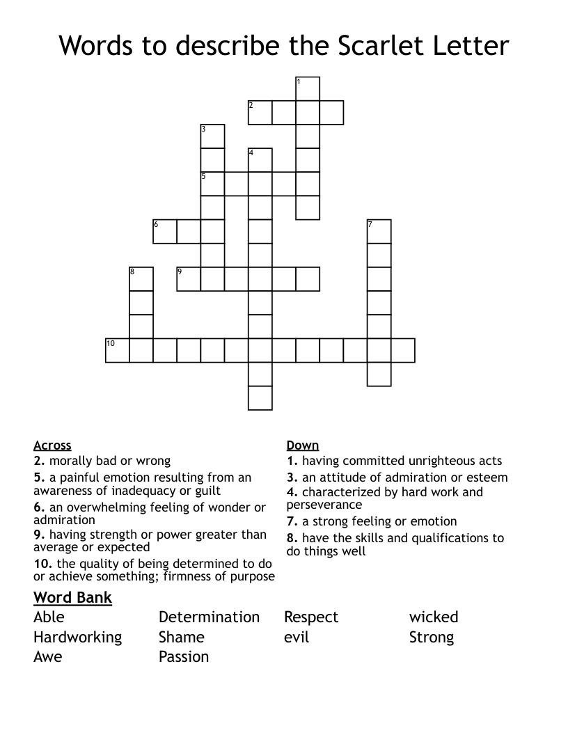 Words to describe the Scarlet Letter Crossword
