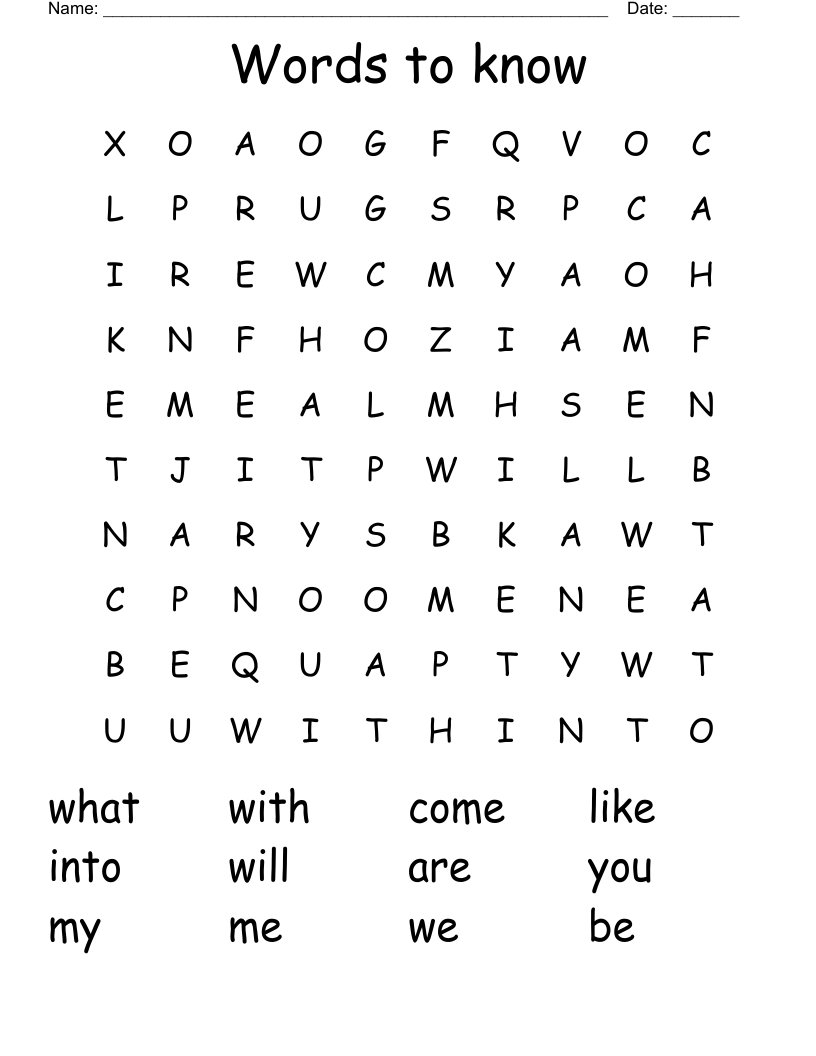 Words to know Word Search