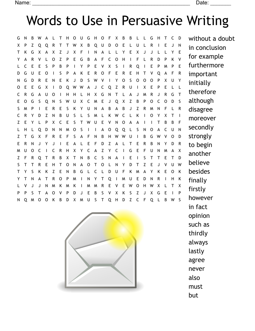 Words to Use in Persuasive Writing Word Search