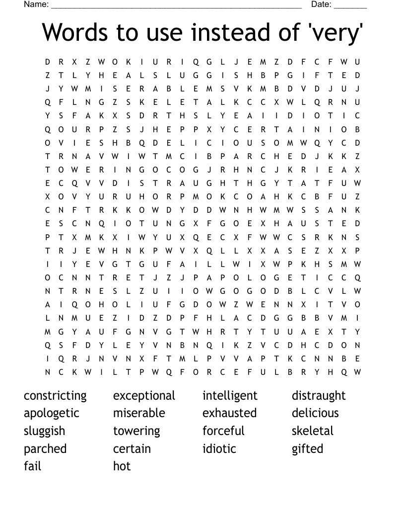 Words to use instead of 'very' Word Search