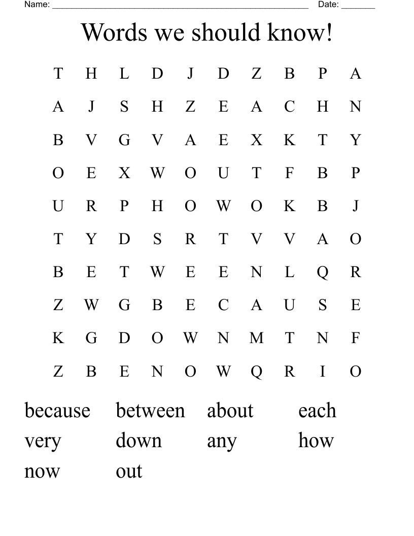 Words we should know! Word Search