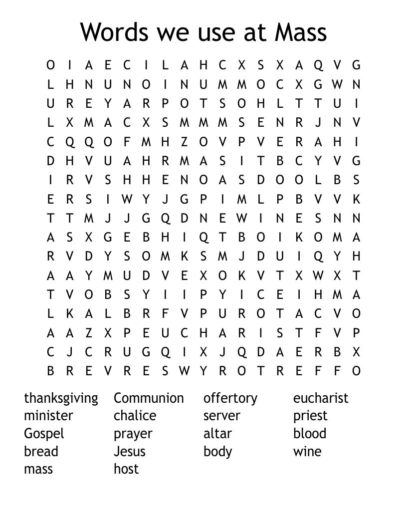 Words we use at Mass Word Search