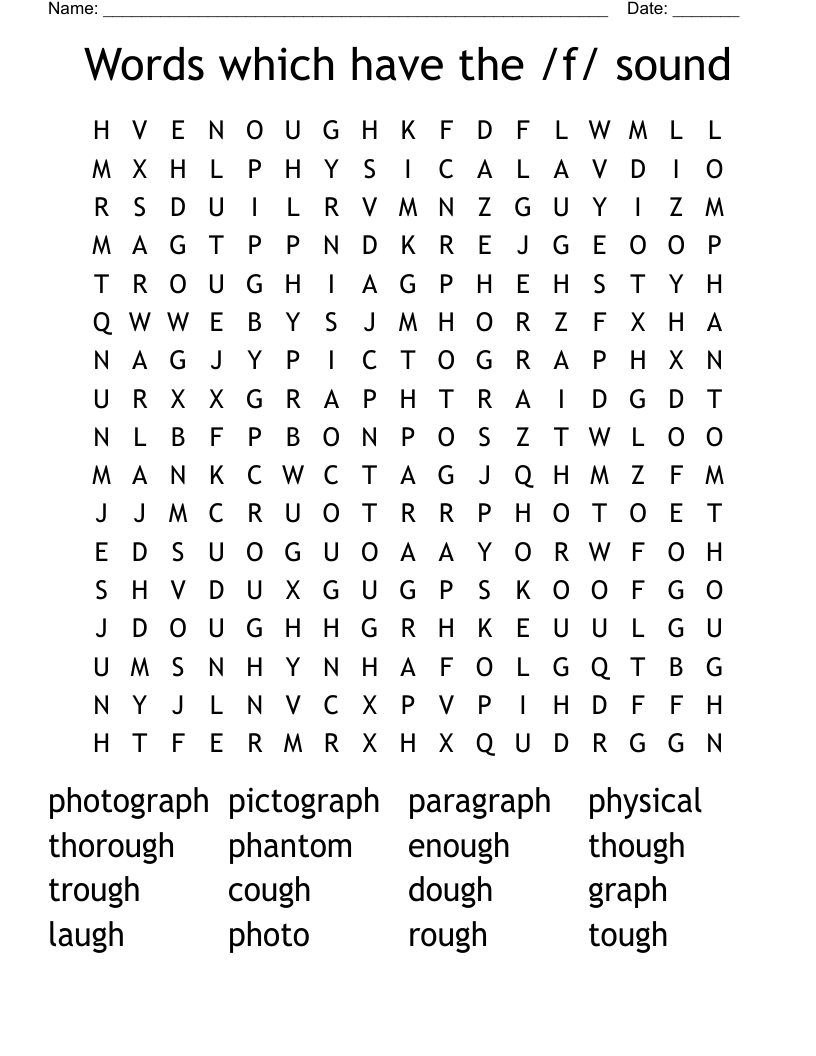 Words which have the /f/ sound Word Search