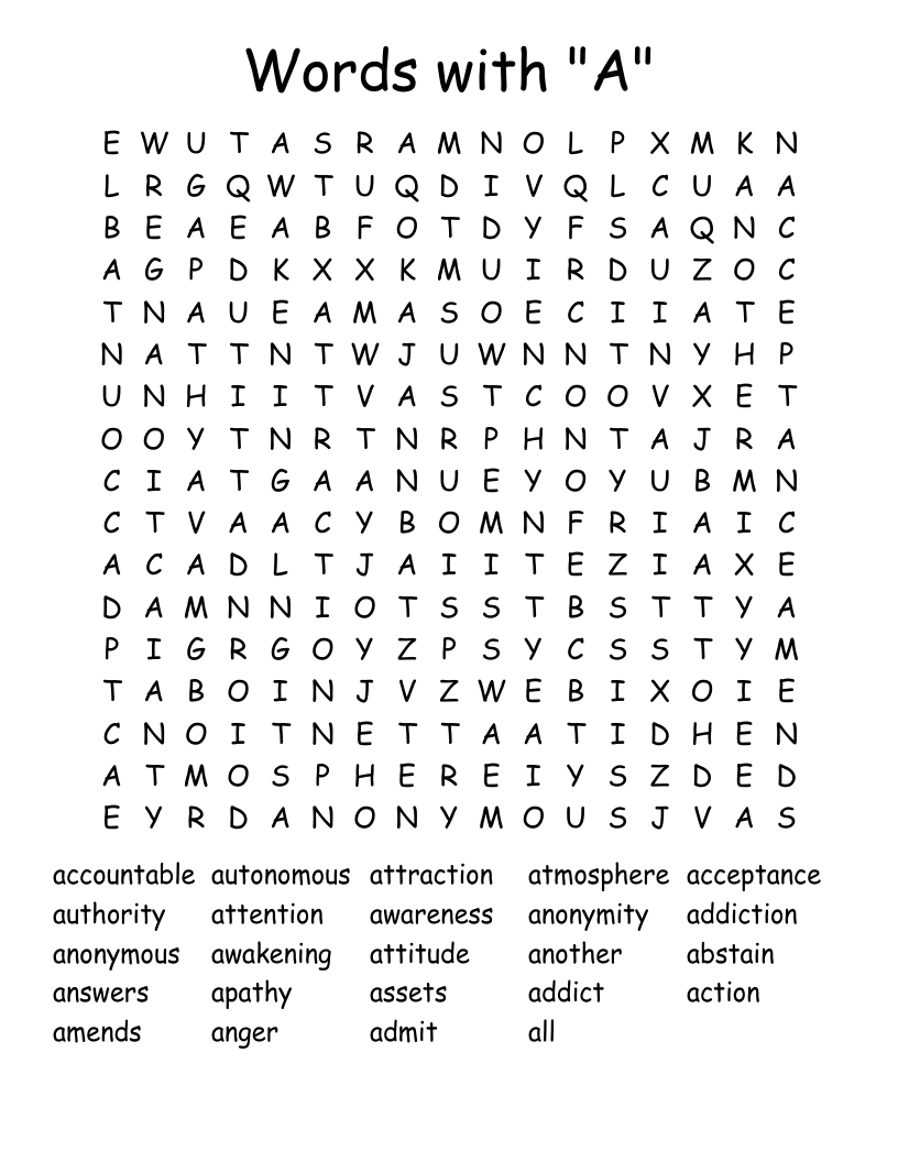 Words with "A" Word Search