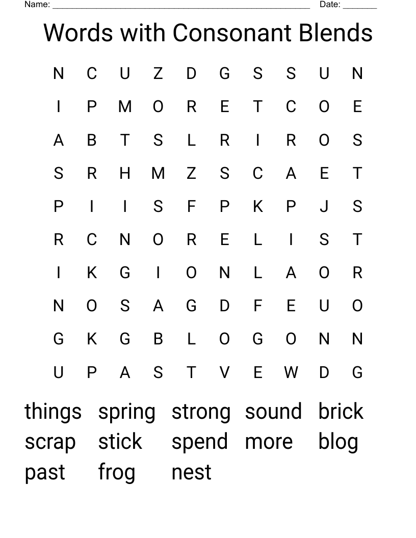 Words with Consonant Blends Word Search