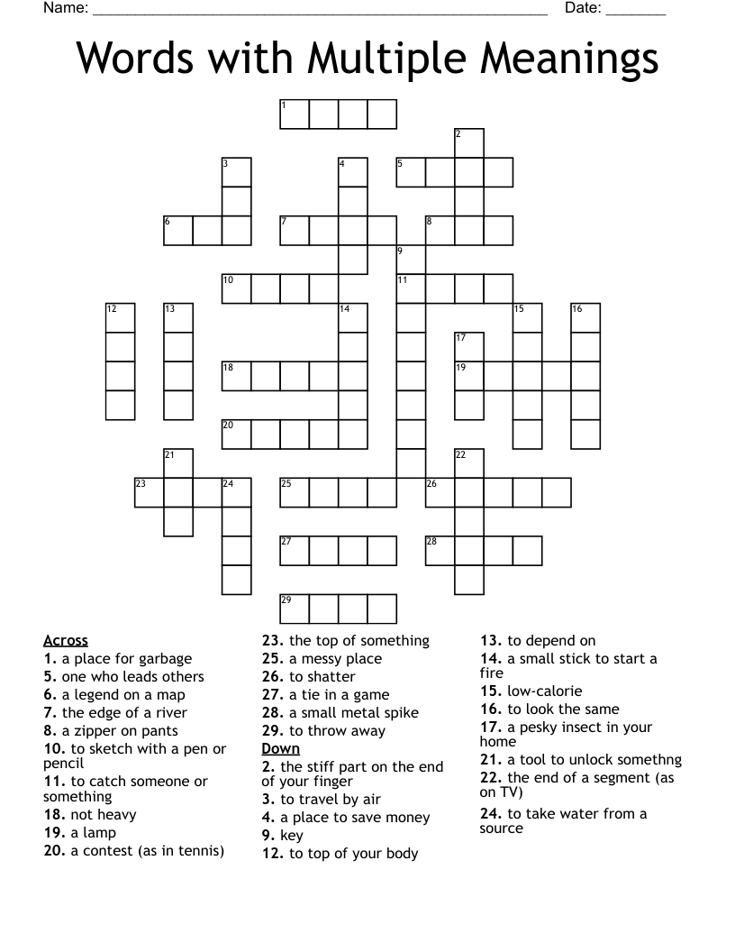 Words with Multiple Meanings Crossword