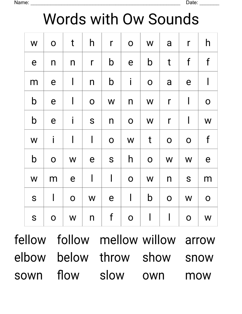 Words with Ow Sounds Word Search