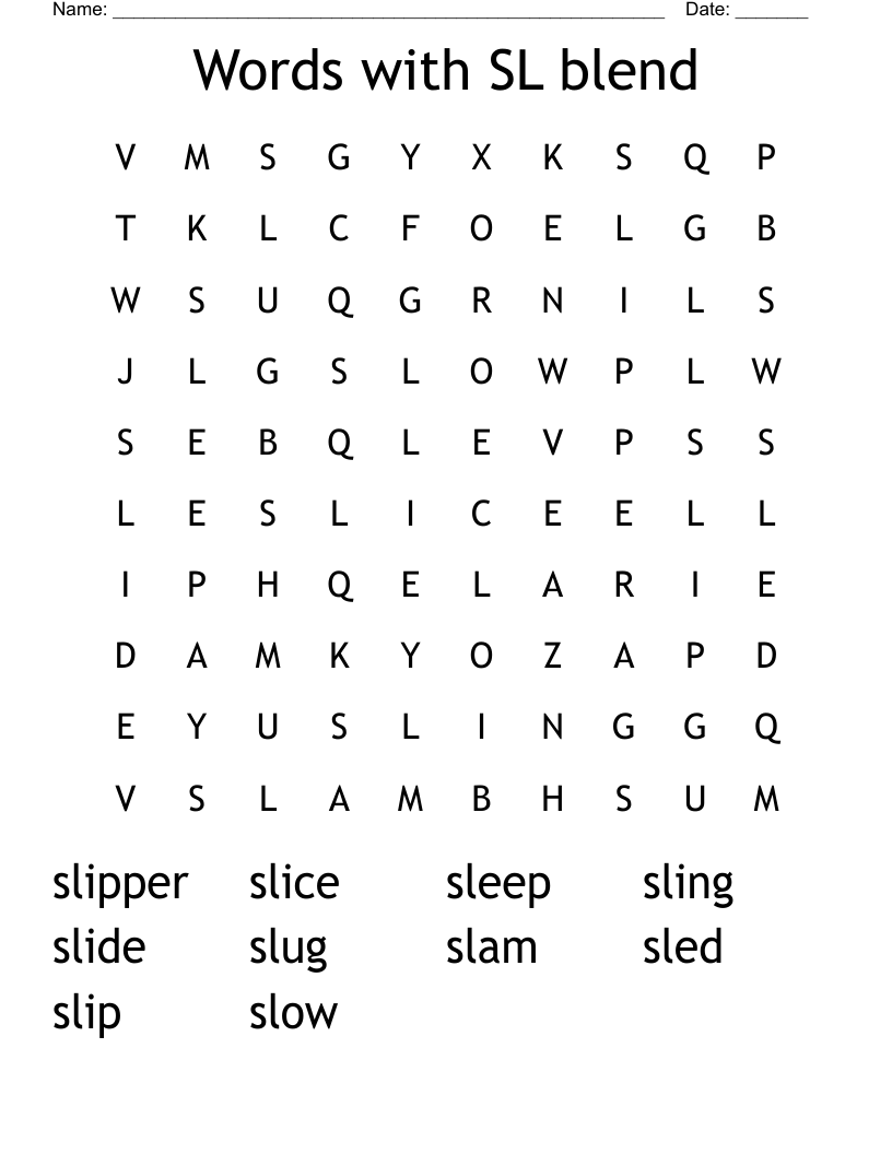 Words with SL blend  Word Search