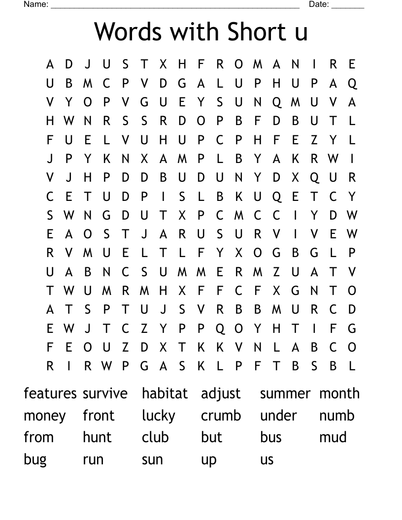 Words with Short u Word Search