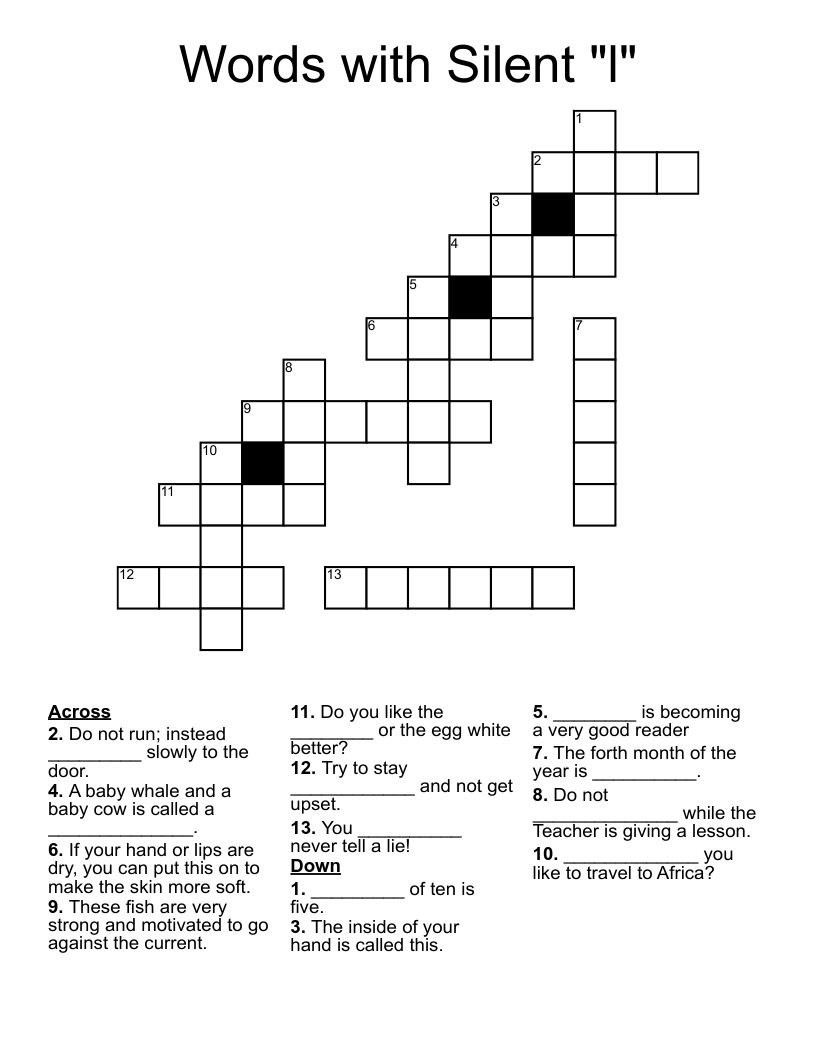 Words with Silent "l" Crossword