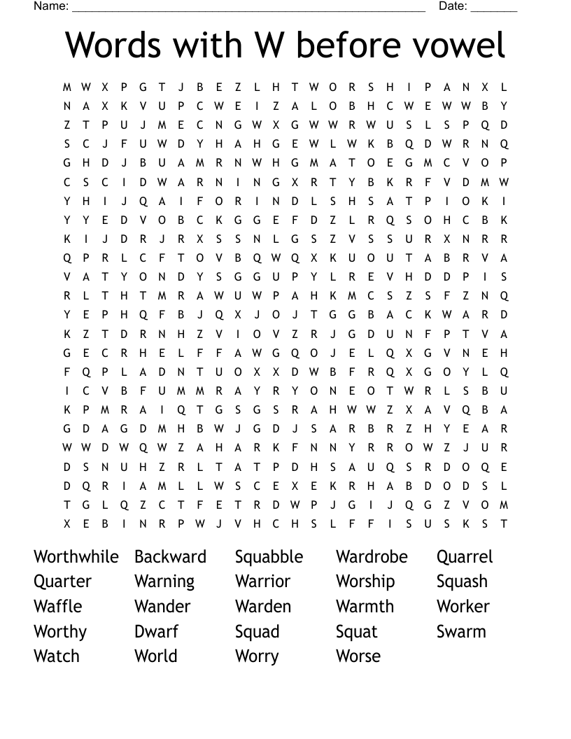 Words with W before vowel  Word Search