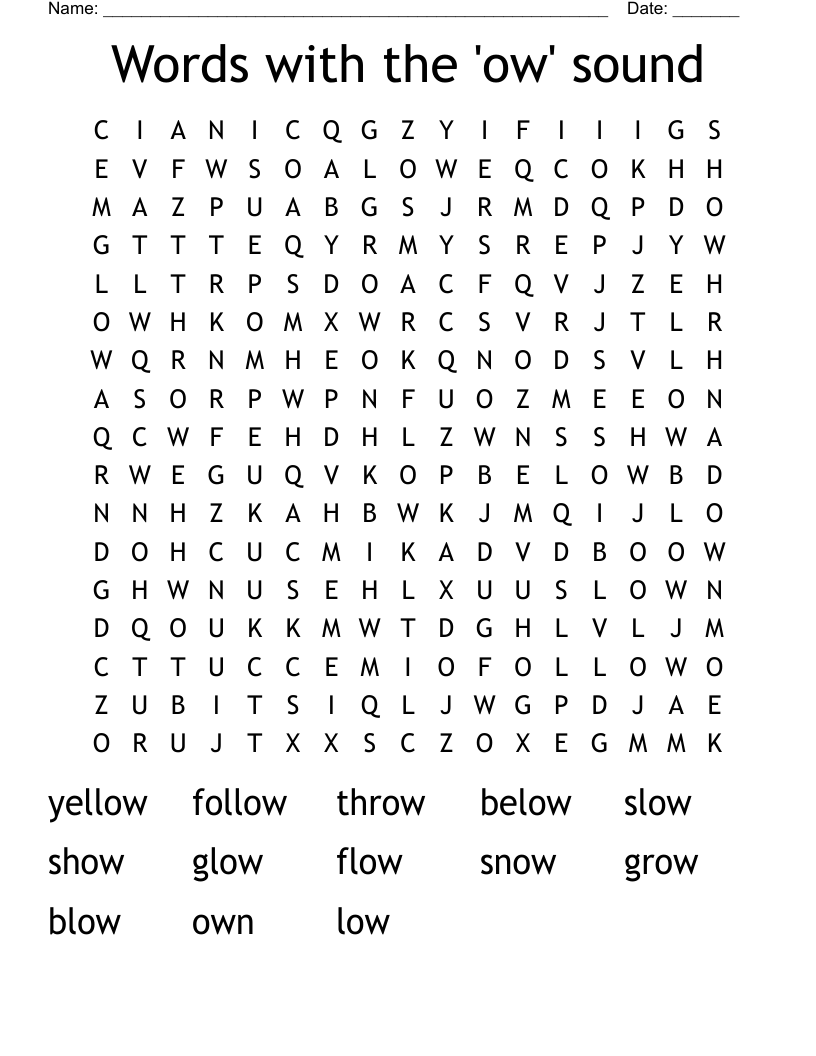 Words with  the 'ow' sound  Word Search