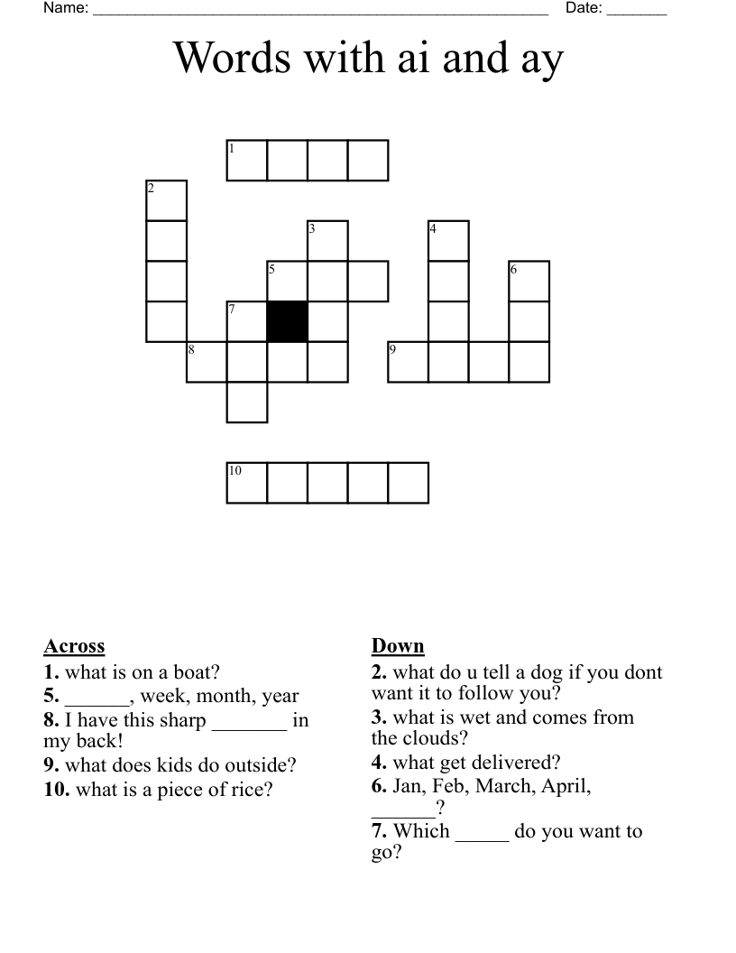 Words with ai and ay Crossword