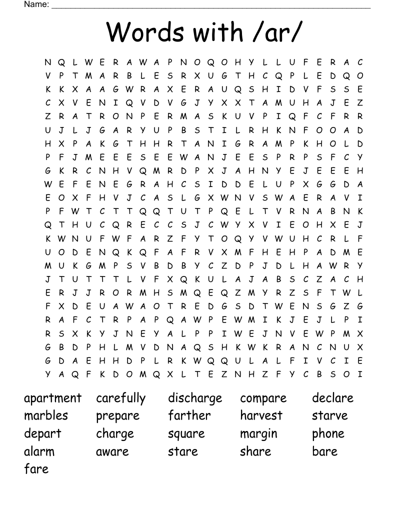 Words with /ar/ Word Search