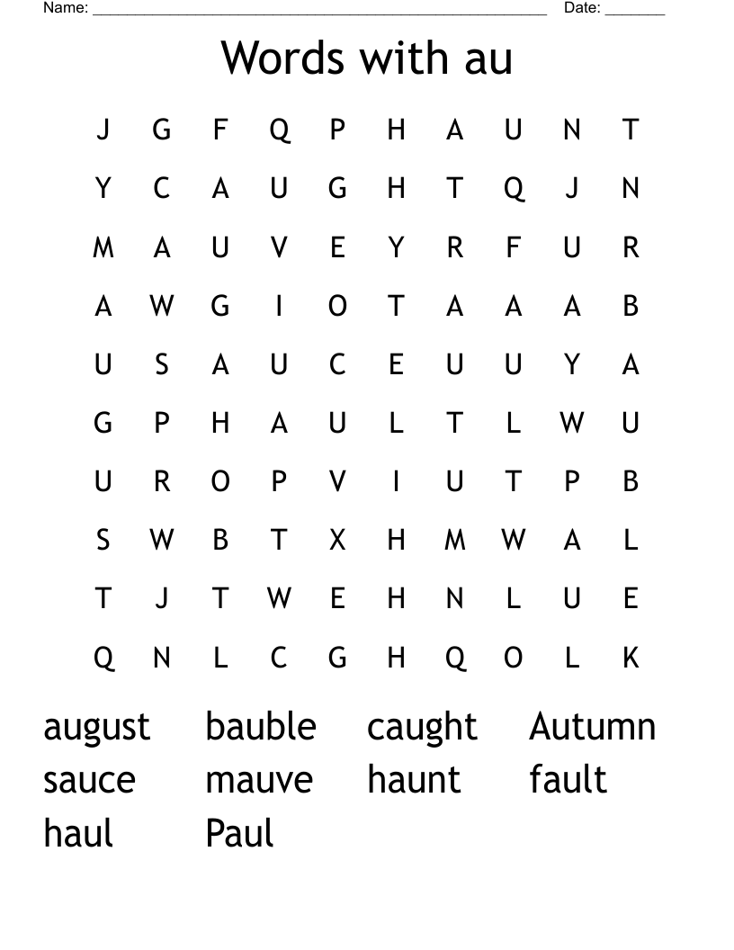 Words with au Word Search