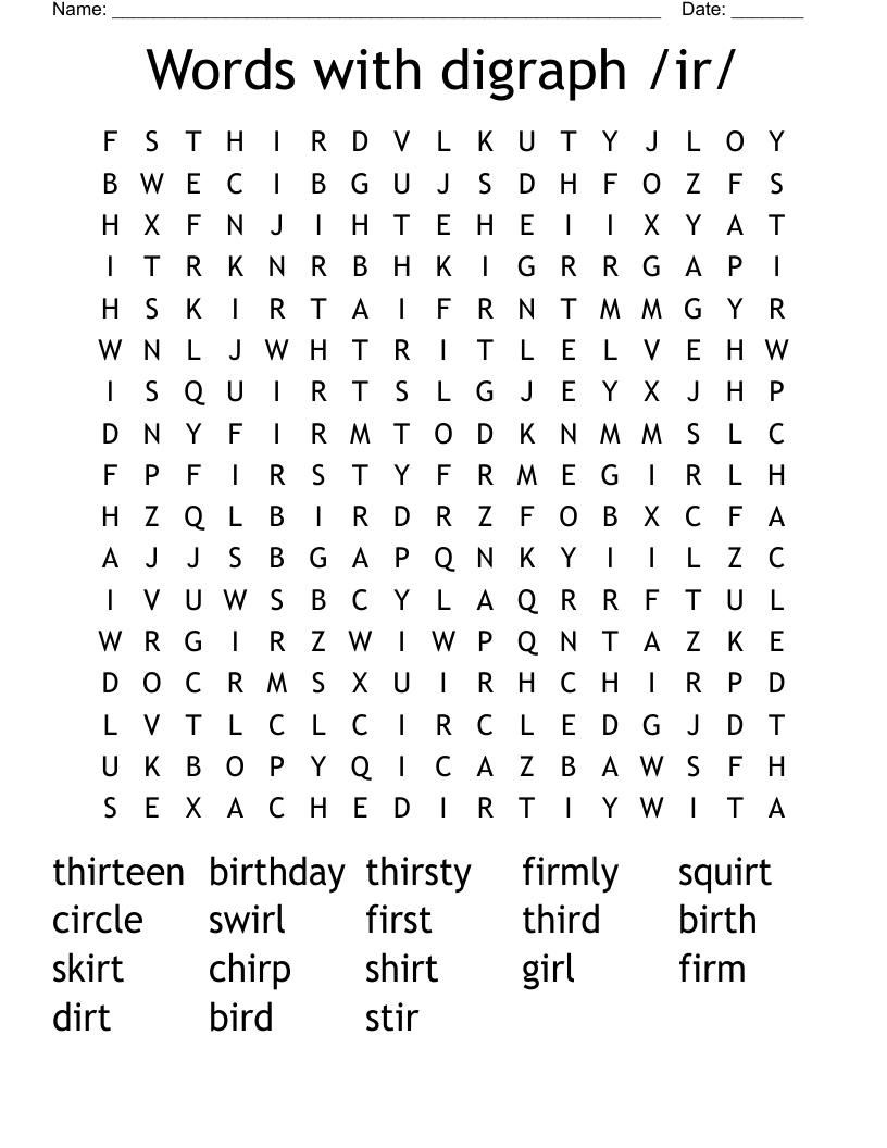 Words with digraph /ir/ Word Search