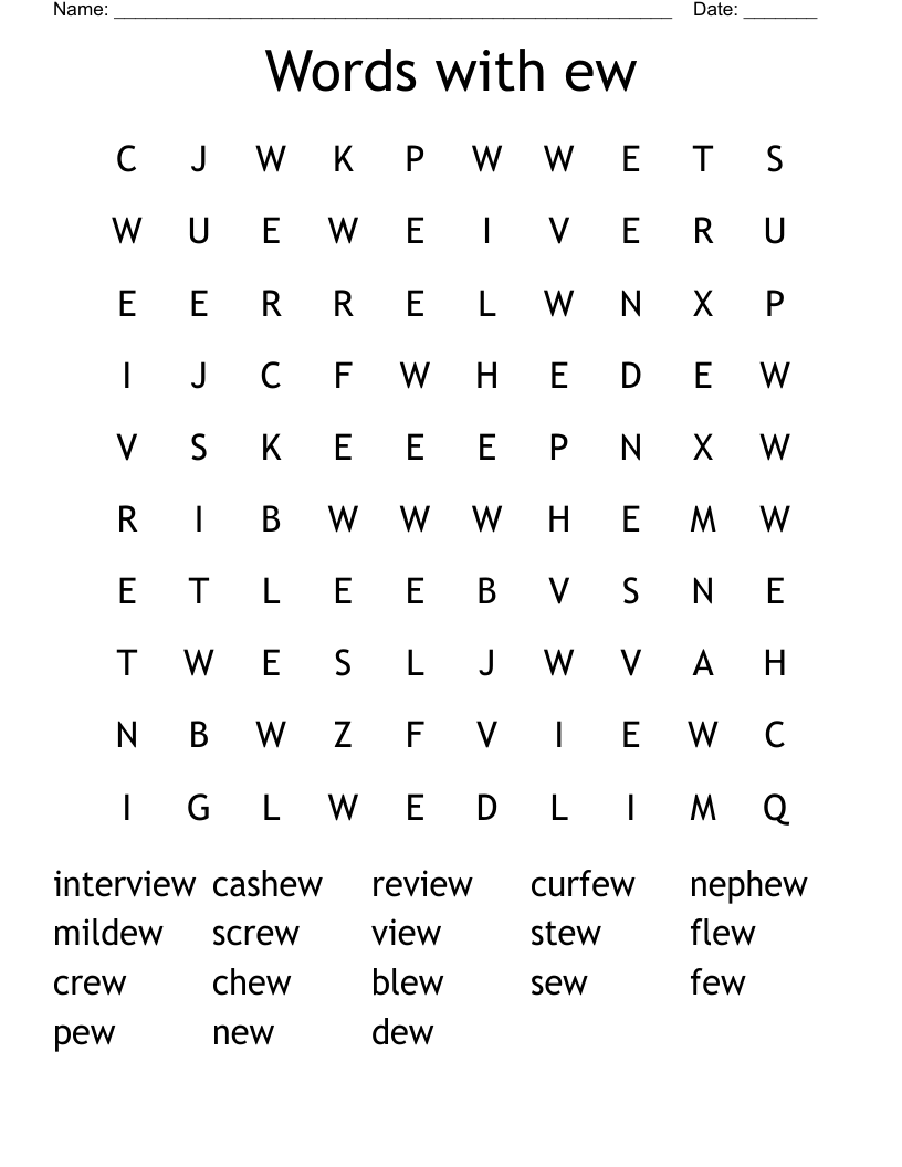 Words with ew Word Search