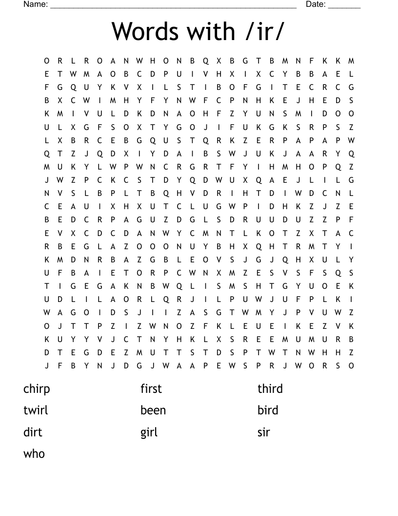 Words with /ir/ Word Search