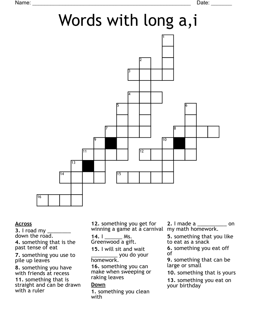 Words with long a,i  Crossword
