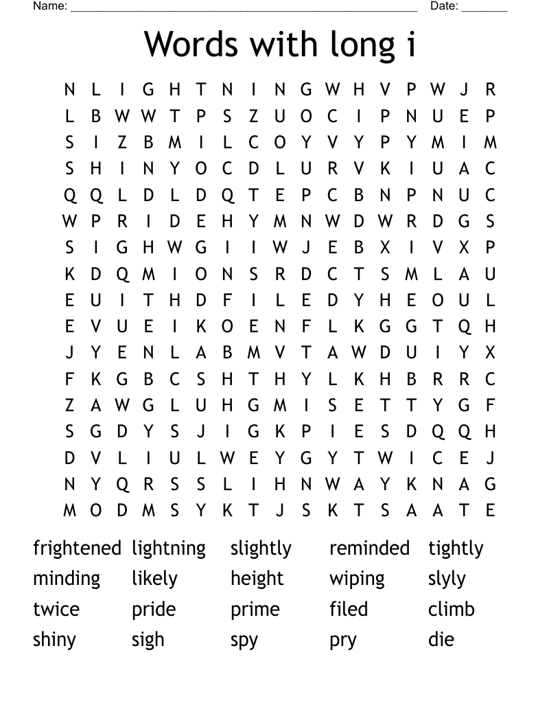 Words with long i Word Search