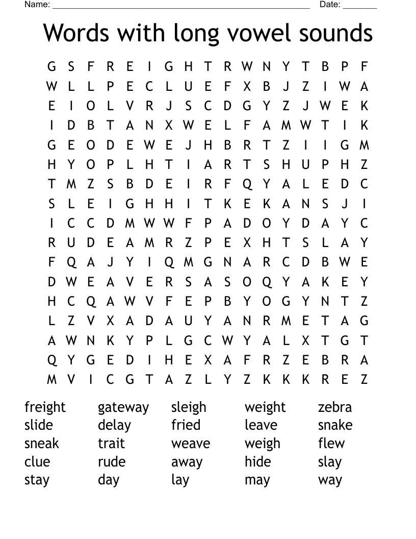 Words with long vowel sounds Word Search
