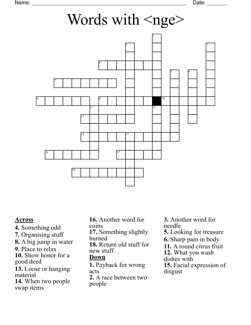 Words with <nge> Crossword