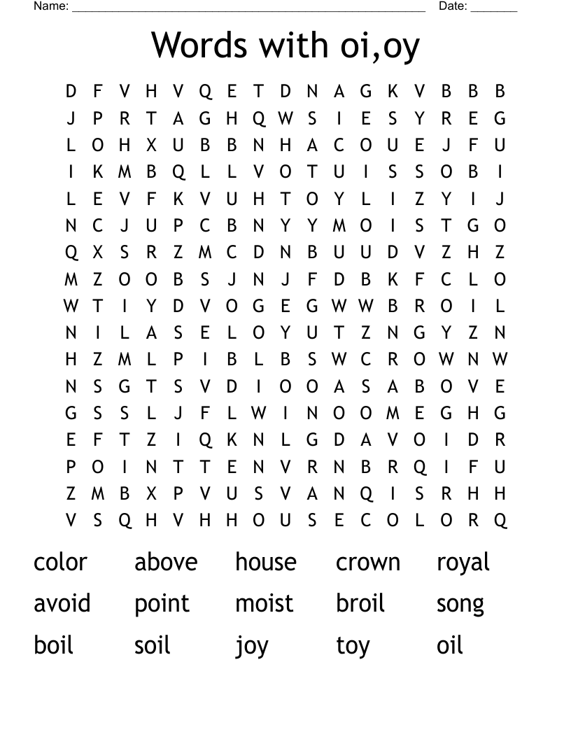 Words with oi,oy Word Search