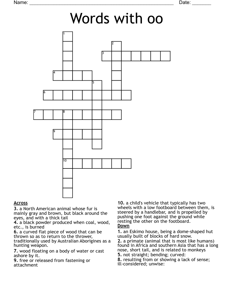 Words with oo Crossword