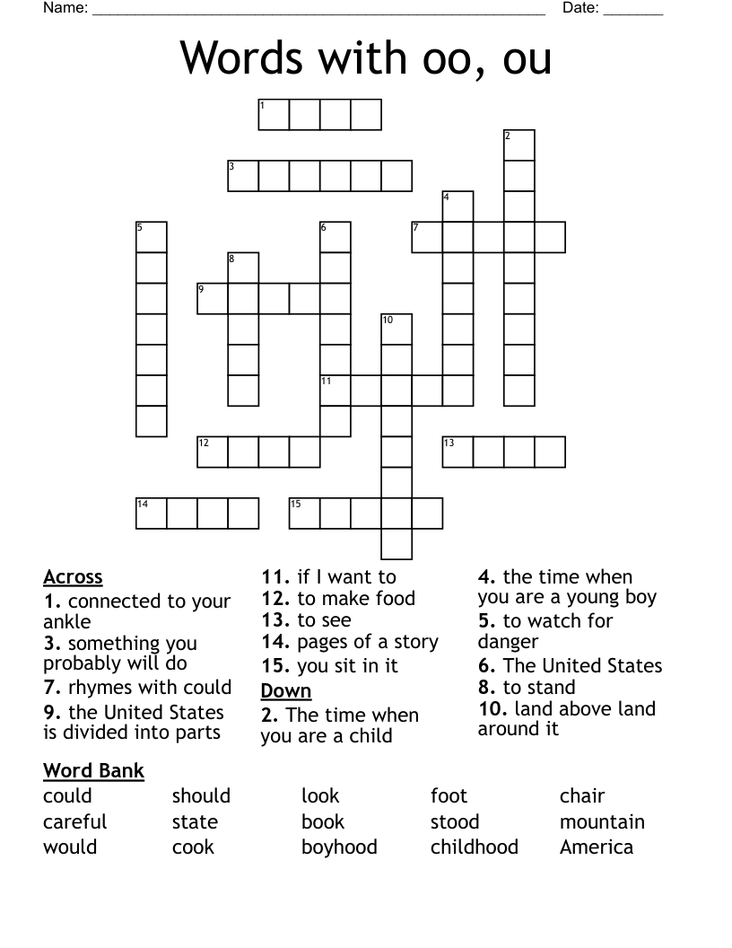 Words with oo, ou Crossword