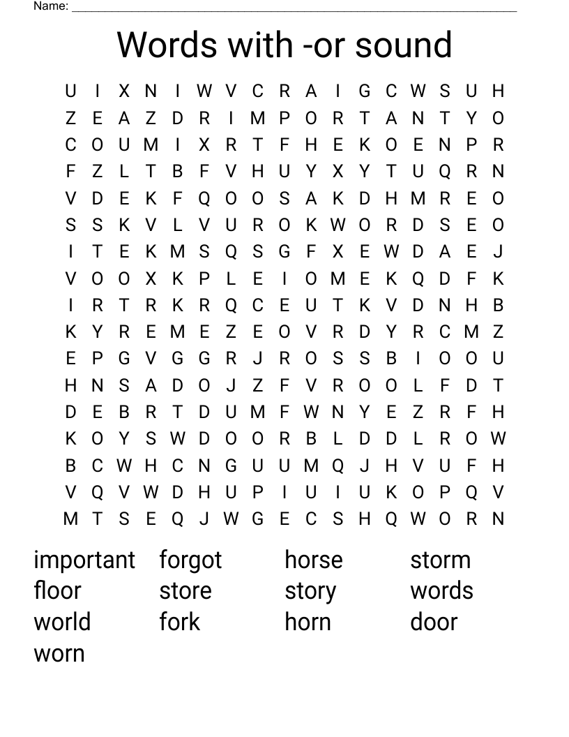 Words with -or sound Word Search
