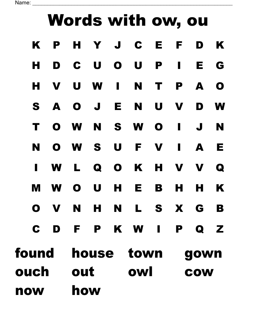 Words with ow, ou Word Search