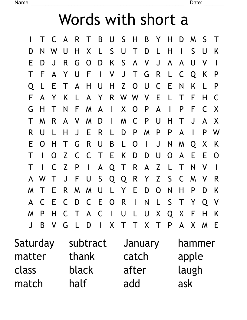 Words with short a Word Search