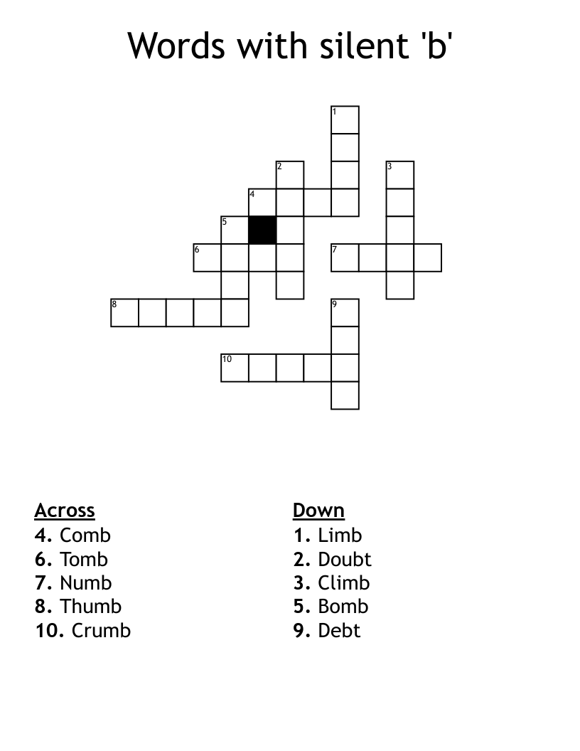 Words with silent 'b' Crossword