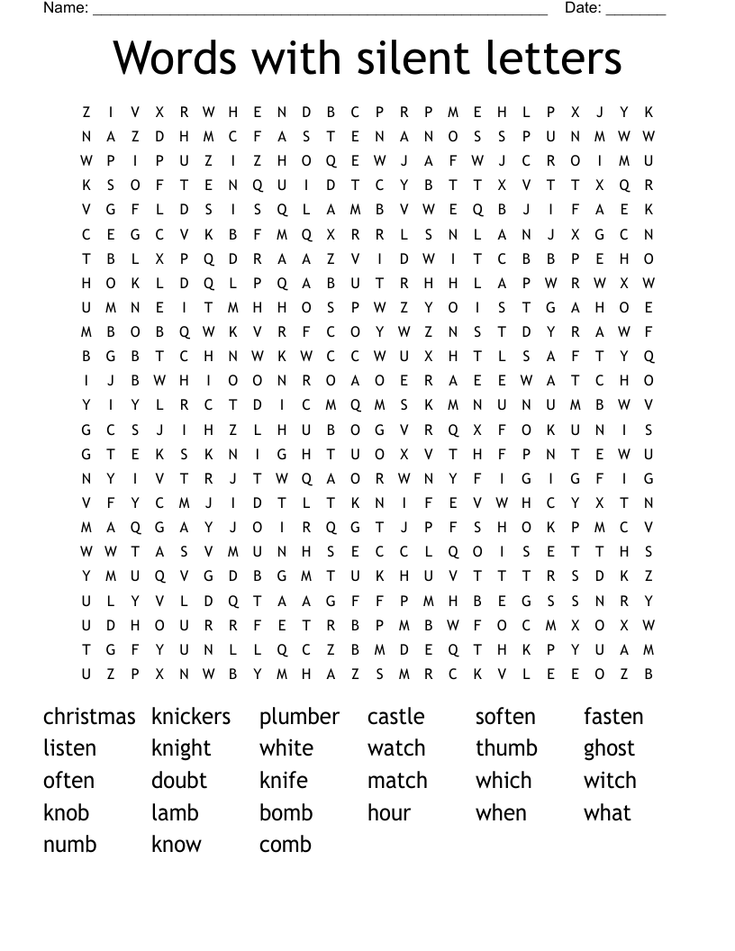 Words with silent letters Word Search