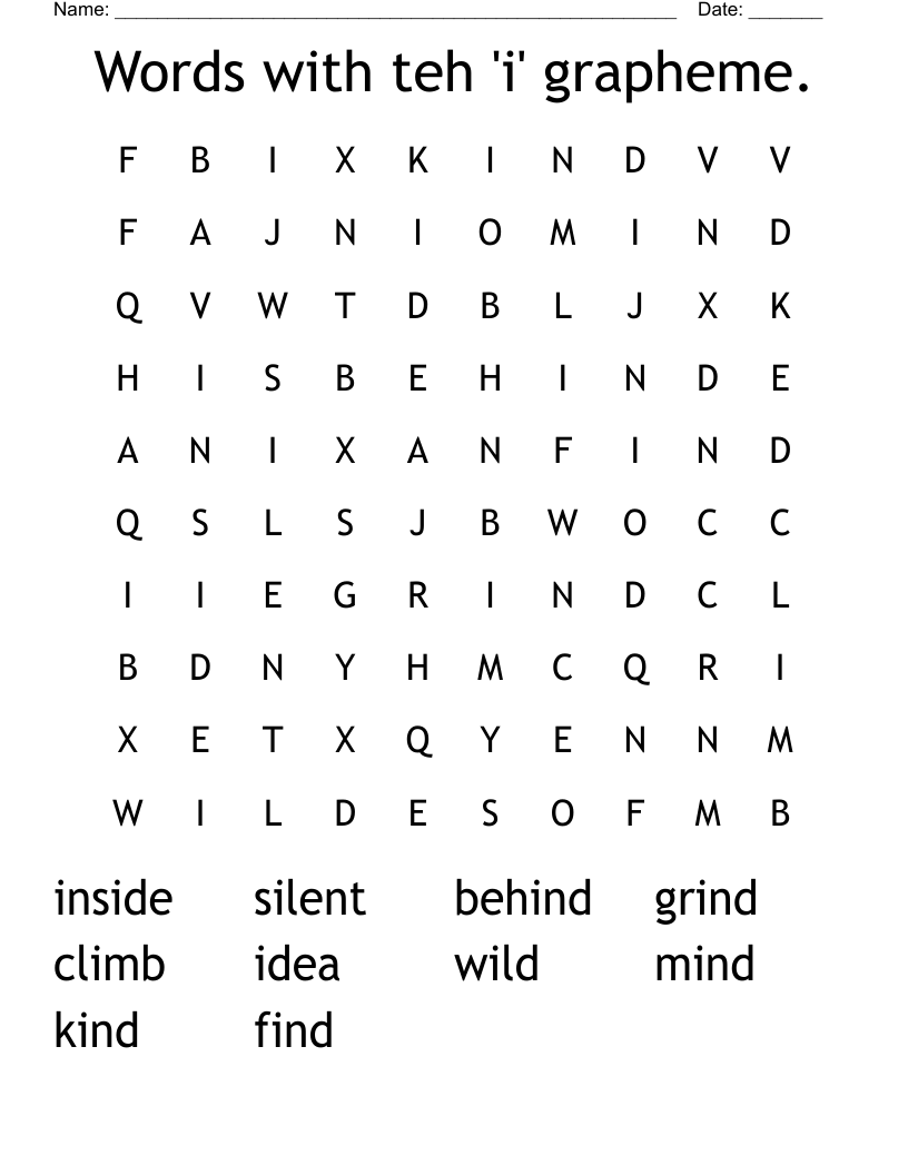 Words with teh 'i' grapheme. Word Search