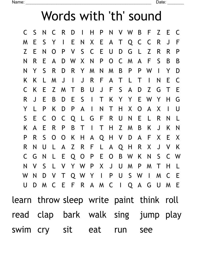 Words with 'th' sound Word Search