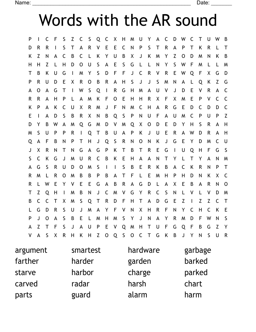 Words with the AR sound Word Search