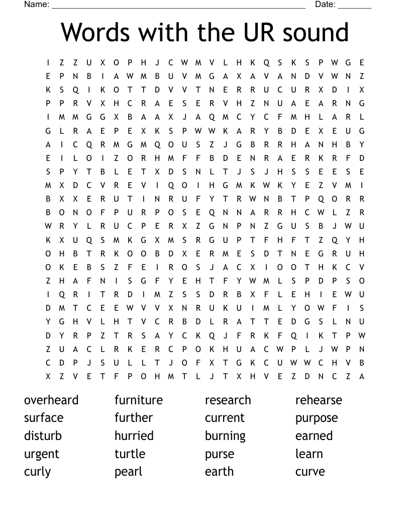 Words with the UR sound Word Search