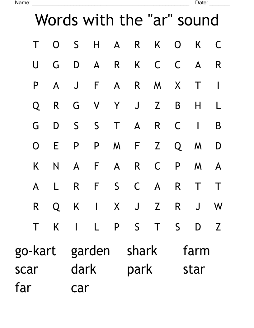Words with the "ar" sound  Word Search