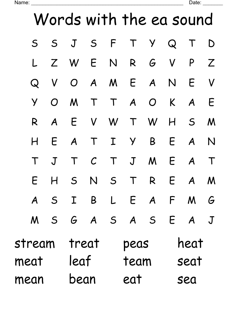 Words with the ea sound Word Search