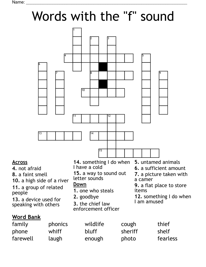 Words with the "f" sound Crossword
