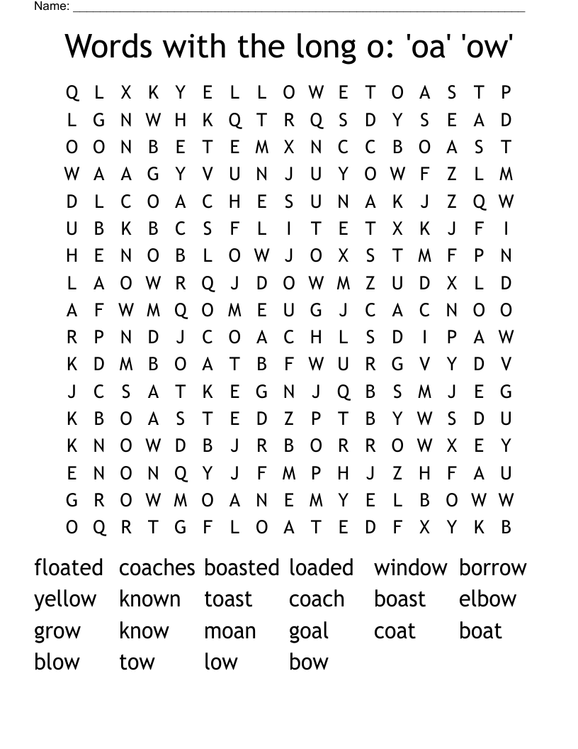 Words with the long o:  'oa' 'ow' Word Search