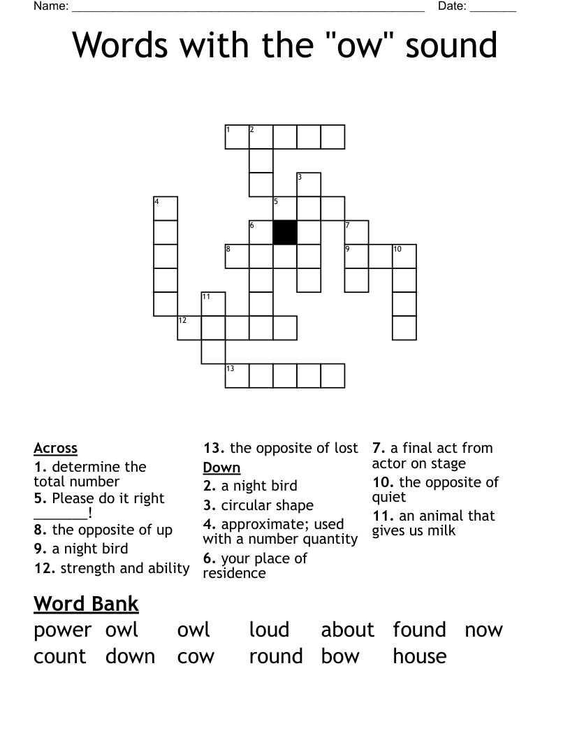 Words with the "ow" sound Crossword