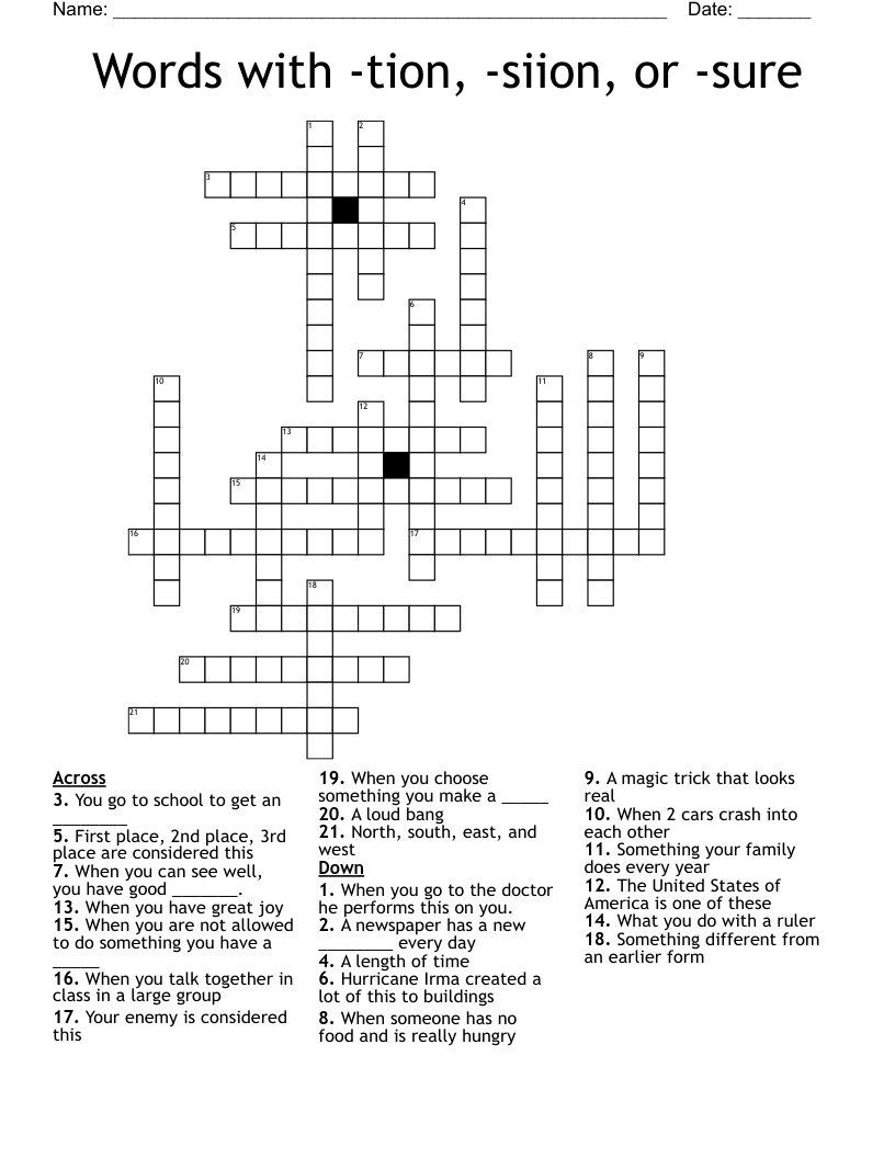 Words with -tion, -siion, or -sure Crossword