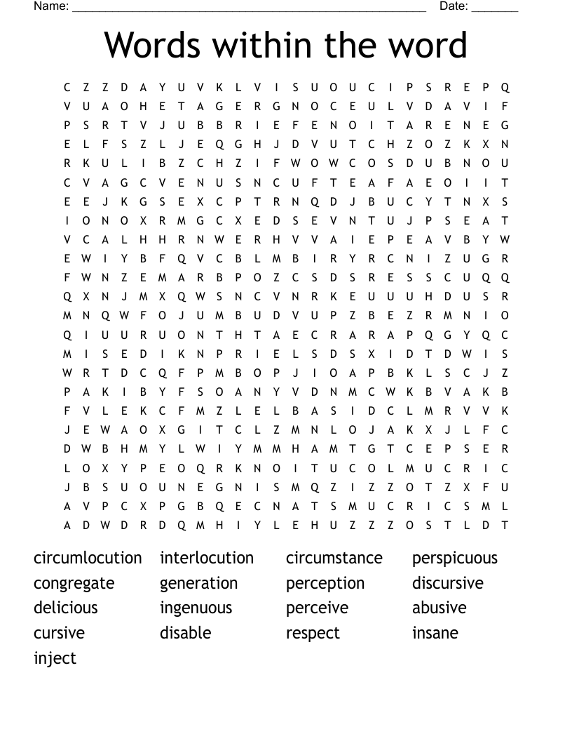 Words within the word Word Search