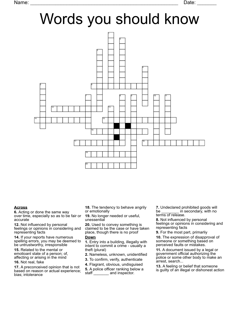 Words you should know Crossword