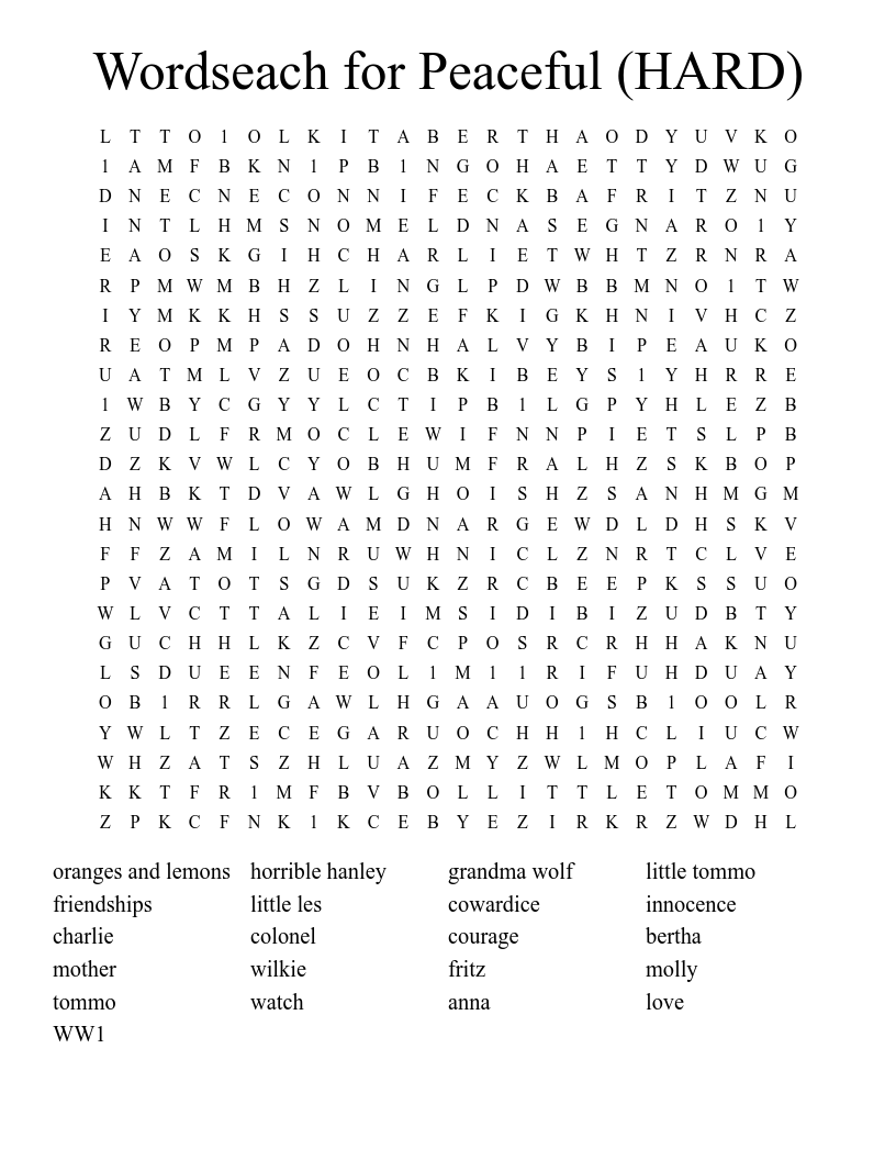 Wordseach for Peaceful (HARD) Word Search