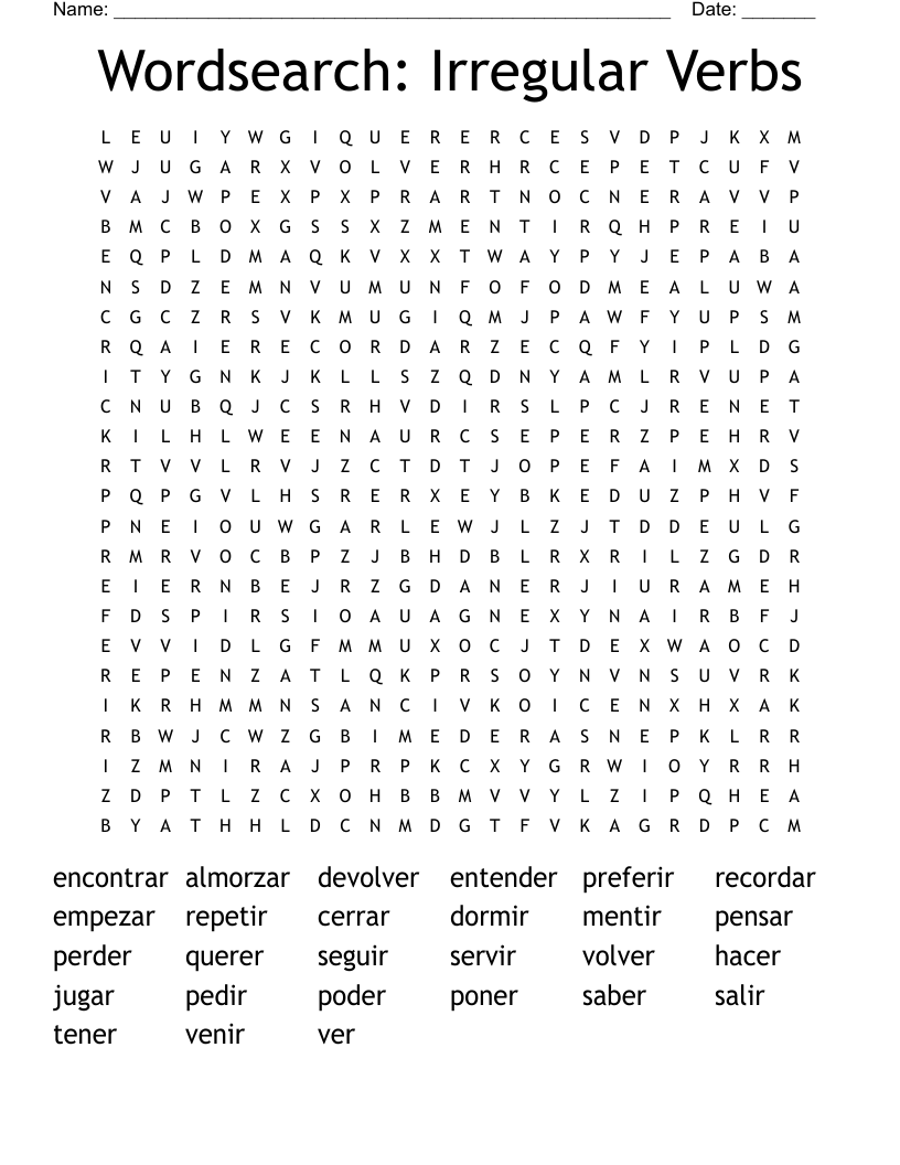 Wordsearch: Irregular Verbs