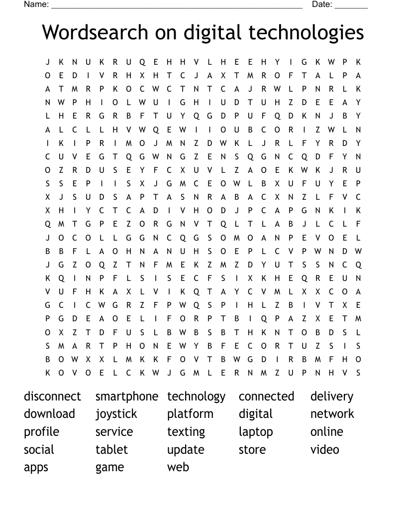 Wordsearch on digital technologies