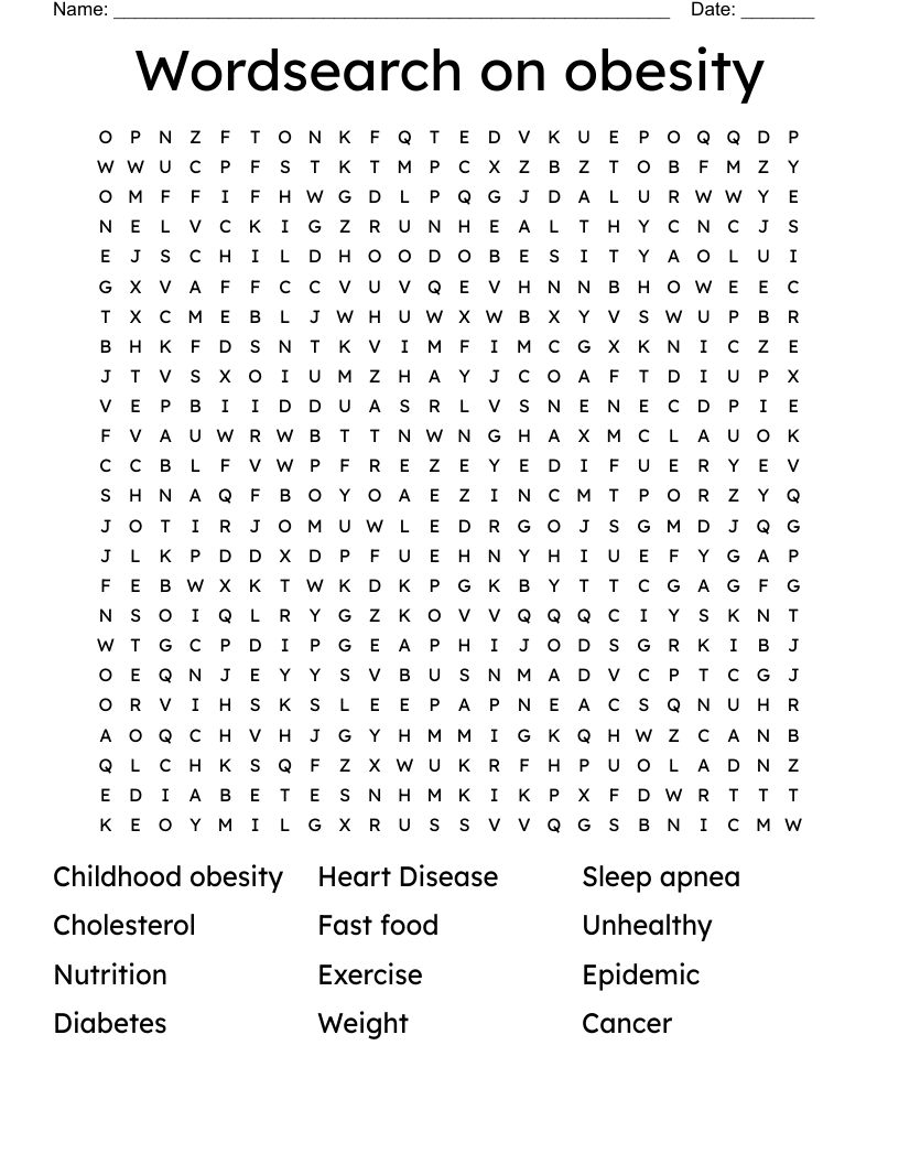 Wordsearch on obesity